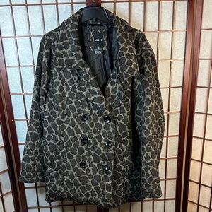 Me Jane Women's Animal Print Pea Coat - Black and Brown